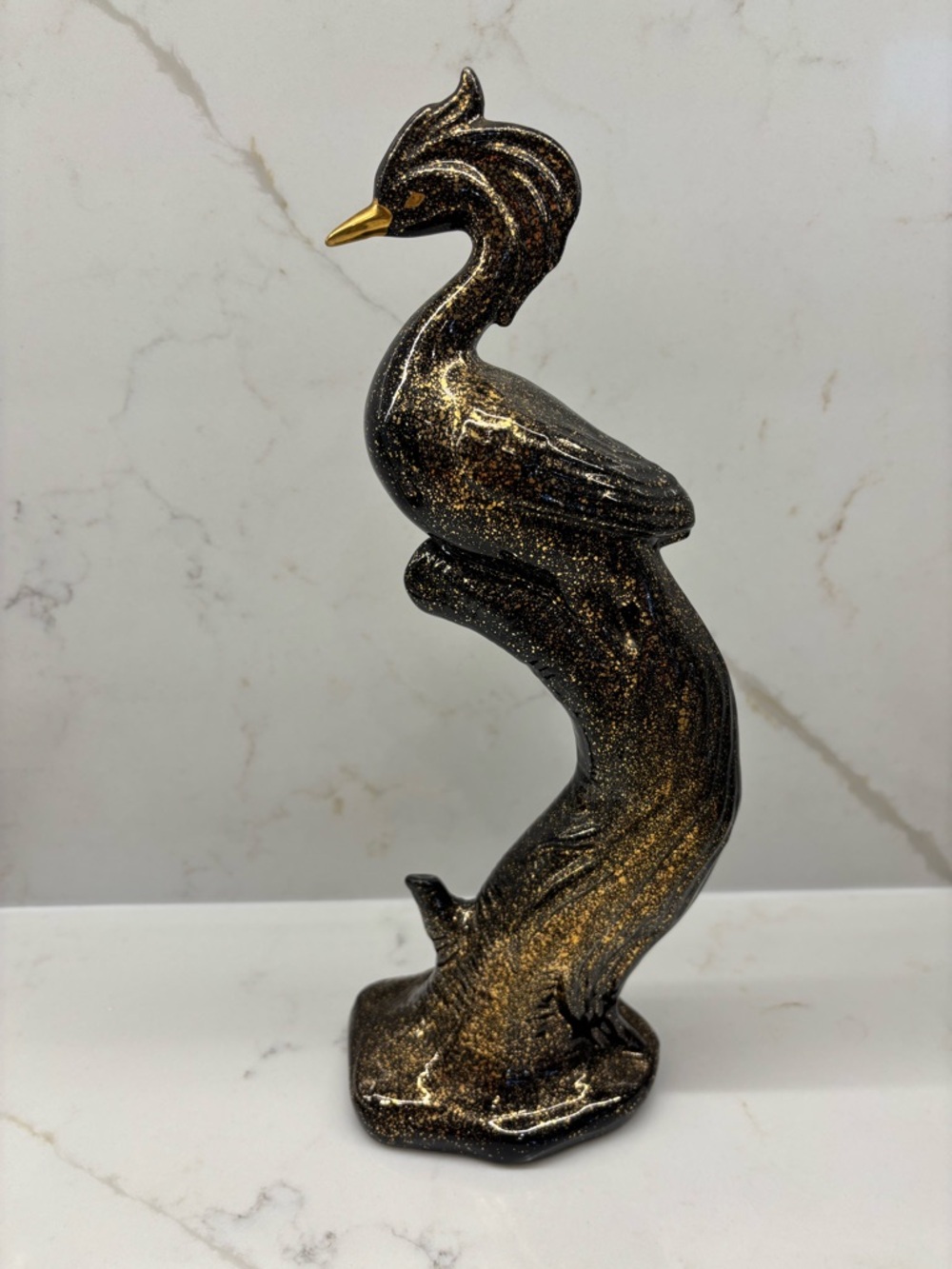 Vintage MCM Black with Speckled Gold Phoenix Figurine